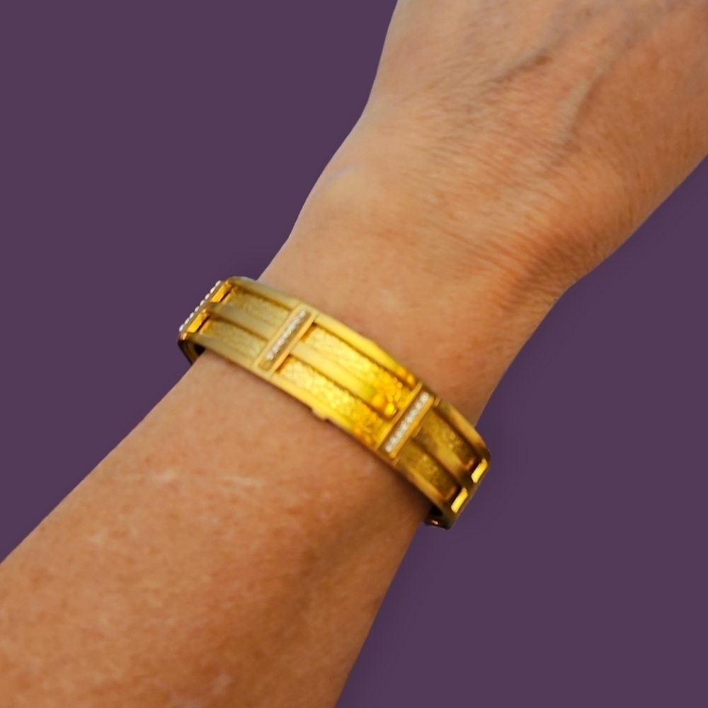 BRIGHTON Gold Plated Christo Rhone Castlecore Leather Cuff Bracelet